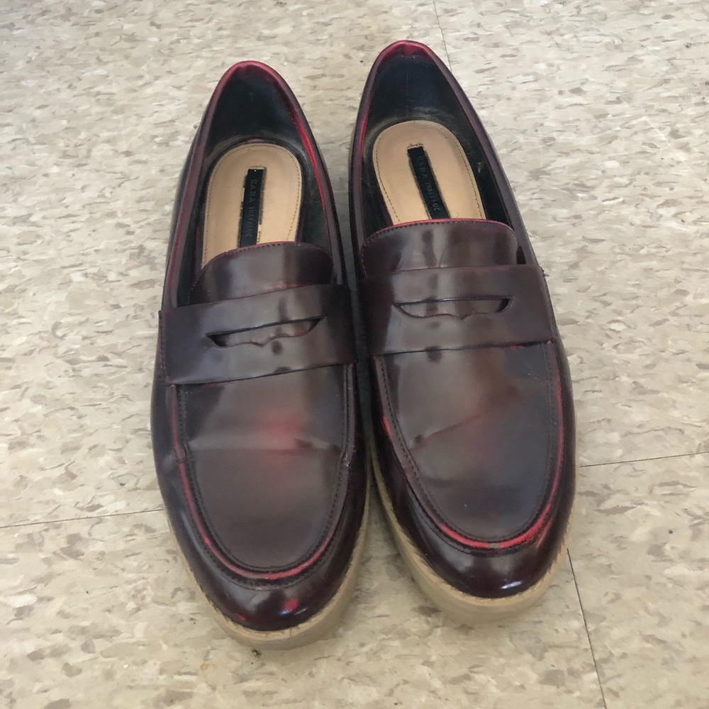 Zara Maroon Patent Loafers Size 7/38 EU